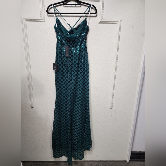 Lulus Stop and Glow Emerald Green Sequin Cowl Neck Maxi Dress S Wedding Party - Picture 11 of 12